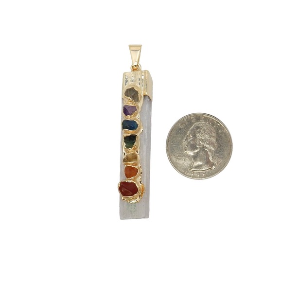 ❎SOLD Selenite Gemstone 7 Chakras Pendant Necklace - Picture 2 of 9